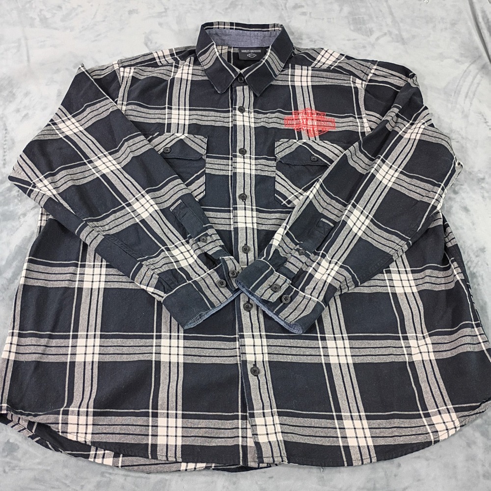 Harley-Davidson Mens 3XL Black White Plaid Eagle Graphic Button Down Shirt